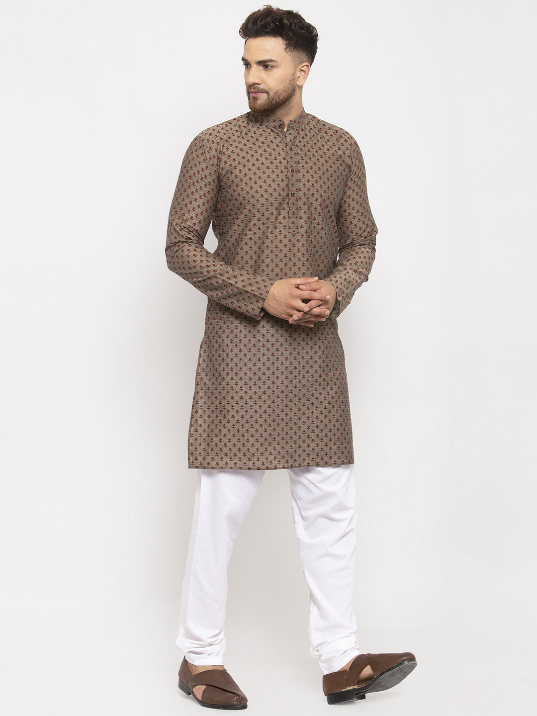Jompers Men Grey Cotton Printed Kurta with Pyjamas - Distacart