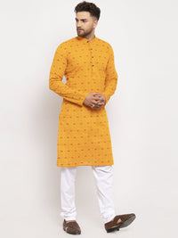 Thumbnail for Jompers Men Yellow & White Cotton Printed Kurta with Pyjamas - Distacart
