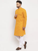 Thumbnail for Jompers Men Yellow & White Cotton Printed Kurta with Pyjamas - Distacart