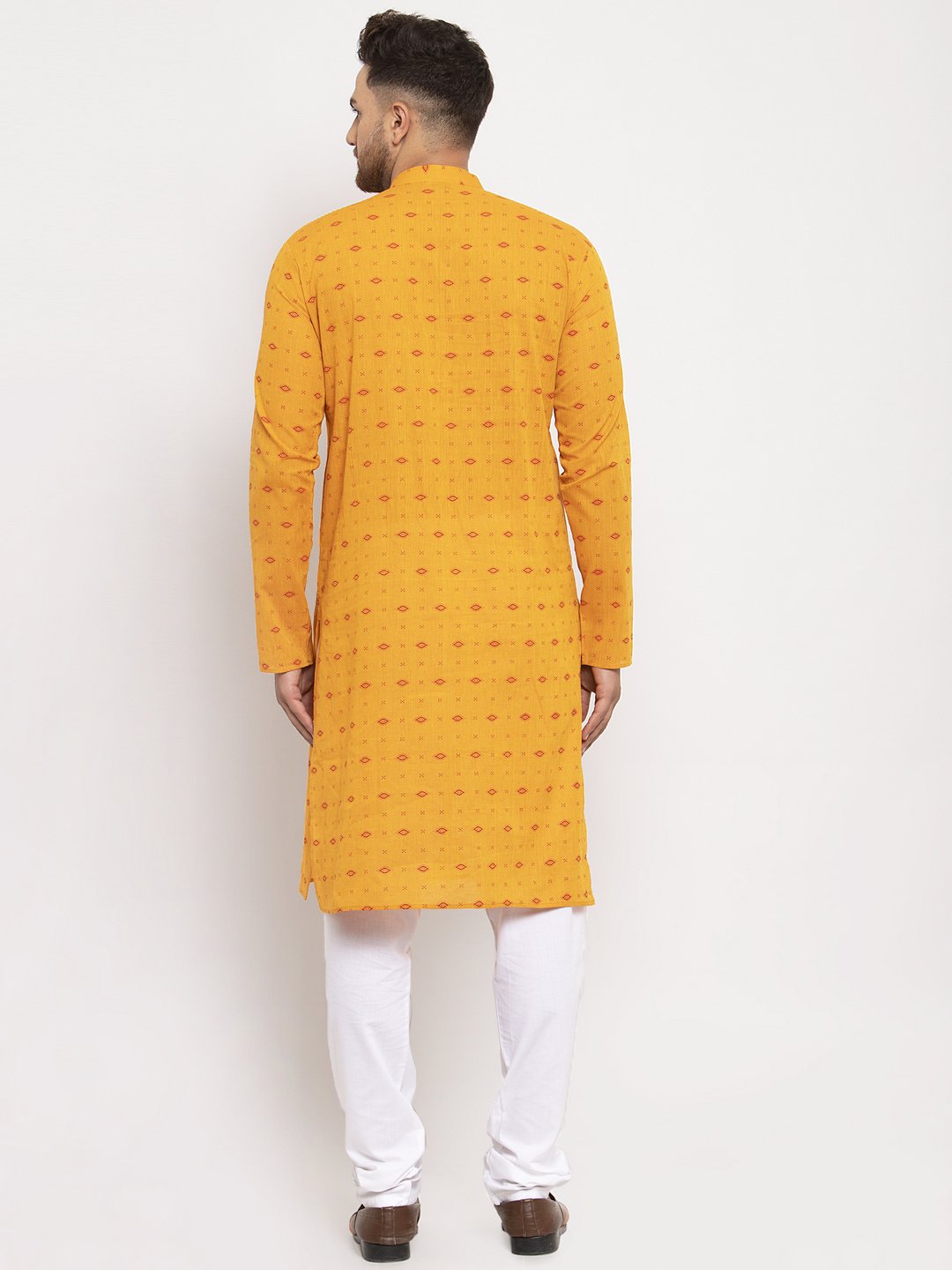 Jompers Men Yellow & White Cotton Printed Kurta Only - Distacart