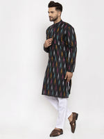 Thumbnail for Jompers Men Black Woven Design Ikkat Straight Kurta with Churidar - Distacart