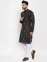 Thumbnail for Jompers Men Black Woven Design Ikkat Straight Kurta Only - Distacart