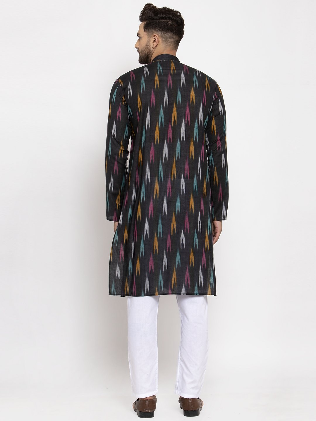 Jompers Men Black Woven Design Ikkat Straight Kurta Only - Distacart