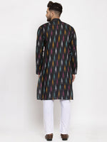 Thumbnail for Jompers Men Black Woven Design Ikkat Straight Kurta Only - Distacart