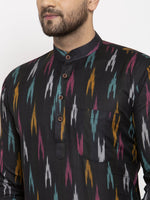 Thumbnail for Jompers Men Black Woven Design Ikkat Straight Kurta with Churidar - Distacart