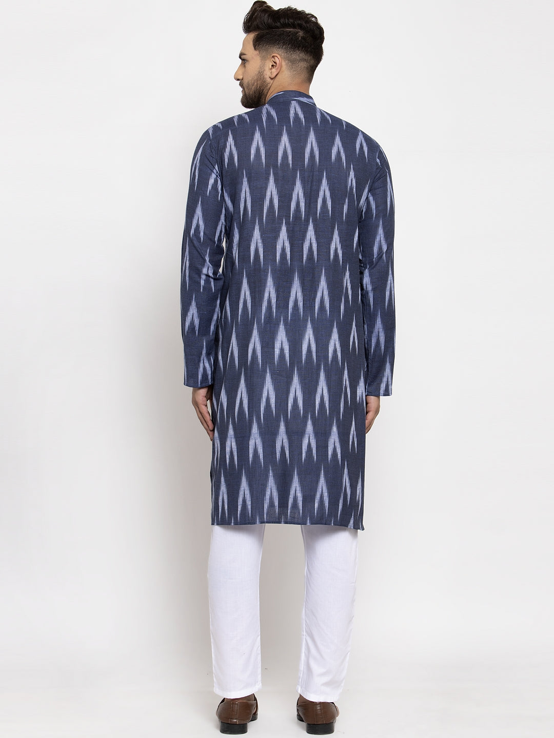 Jompers Men Blue Woven Design Ikkat Straight Kurta with Churidar - Distacart