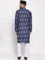 Thumbnail for Jompers Men Blue Woven Design Ikkat Straight Kurta with Churidar - Distacart