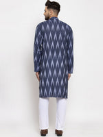 Thumbnail for Jompers Men Blue Woven Design Ikkat Straight Kurta Only - Distacart