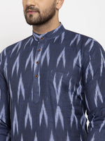 Thumbnail for Jompers Men Blue Woven Design Ikkat Straight Kurta Only - Distacart