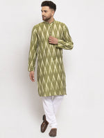 Thumbnail for Jompers Men Green Woven Design Ikkat Straight Kurta Only - Distacart