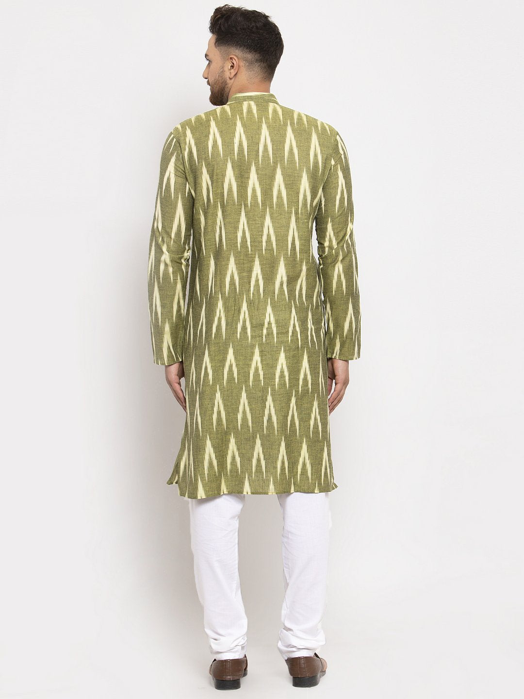 Jompers Men Green Woven Design Ikkat Straight Kurta Only - Distacart
