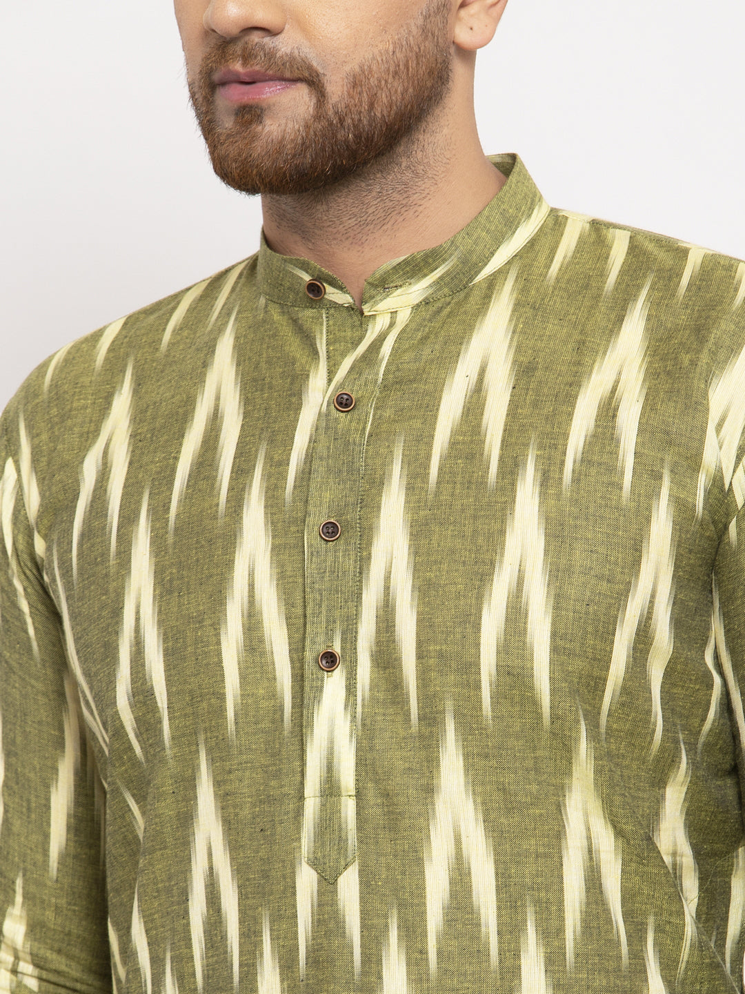 Jompers Men Green Woven Design Ikkat Straight Kurta with Churidar - Distacart