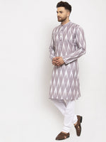 Thumbnail for Jompers Men Grey Woven Design Ikkat Straight Kurta with Churidar - Distacart