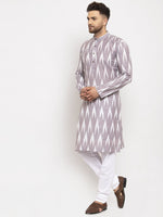 Thumbnail for Jompers Men Grey Woven Design Ikkat Straight Kurta Only - Distacart