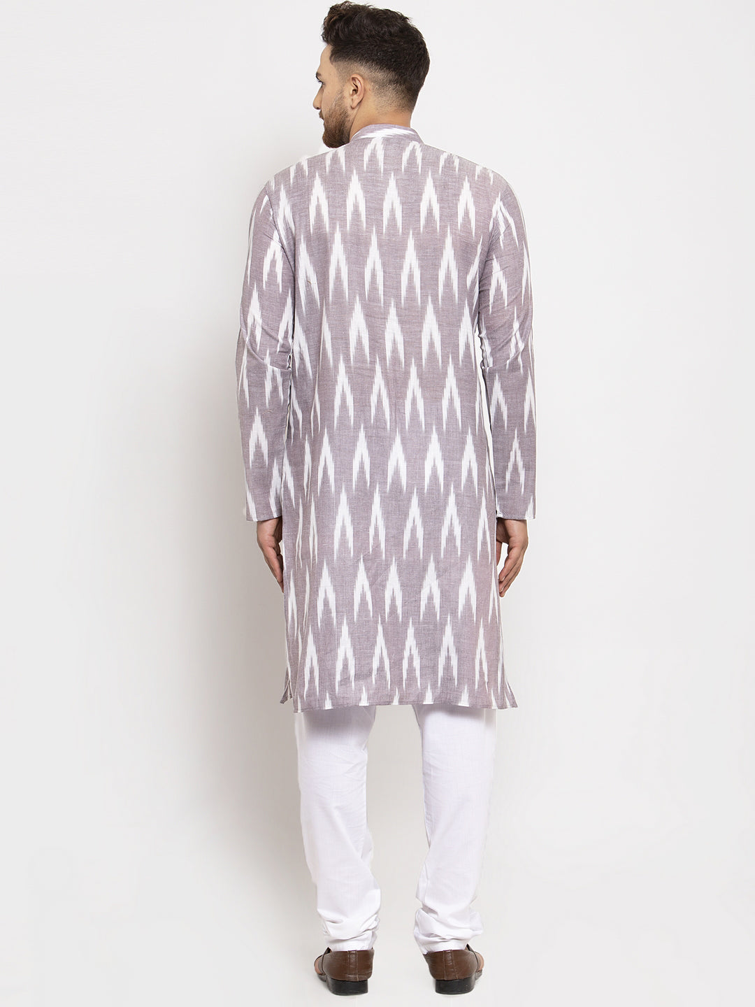 Jompers Men Grey Woven Design Ikkat Straight Kurta with Churidar - Distacart
