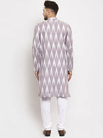 Thumbnail for Jompers Men Grey Woven Design Ikkat Straight Kurta with Churidar - Distacart