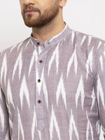 Thumbnail for Jompers Men Grey Woven Design Ikkat Straight Kurta with Churidar - Distacart