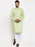 Thumbnail for Jompers Men Lime Green Woven Design Ikkat Straight Kurta with Churidar - Distacart