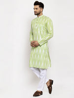 Thumbnail for Jompers Men Lime Green Woven Design Ikkat Straight Kurta with Churidar - Distacart