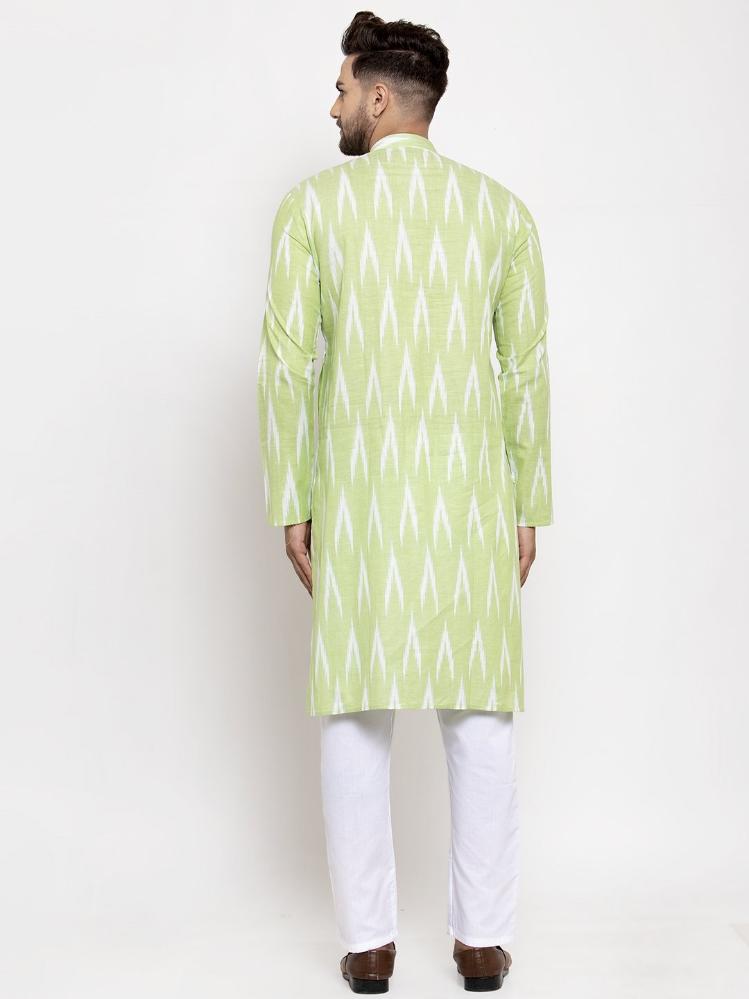 Jompers Men Lime Green Woven Design Ikkat Straight Kurta Only - Distacart