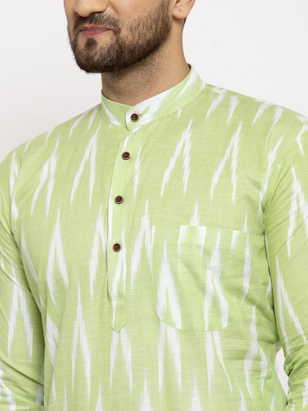 Jompers Men Lime Green Woven Design Ikkat Straight Kurta with Churidar - Distacart