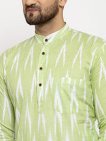Thumbnail for Jompers Men Lime Green Woven Design Ikkat Straight Kurta with Churidar - Distacart
