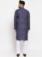 Thumbnail for Jompers Men Navy Blue Woven Design Ikkat Straight Kurta Only - Distacart
