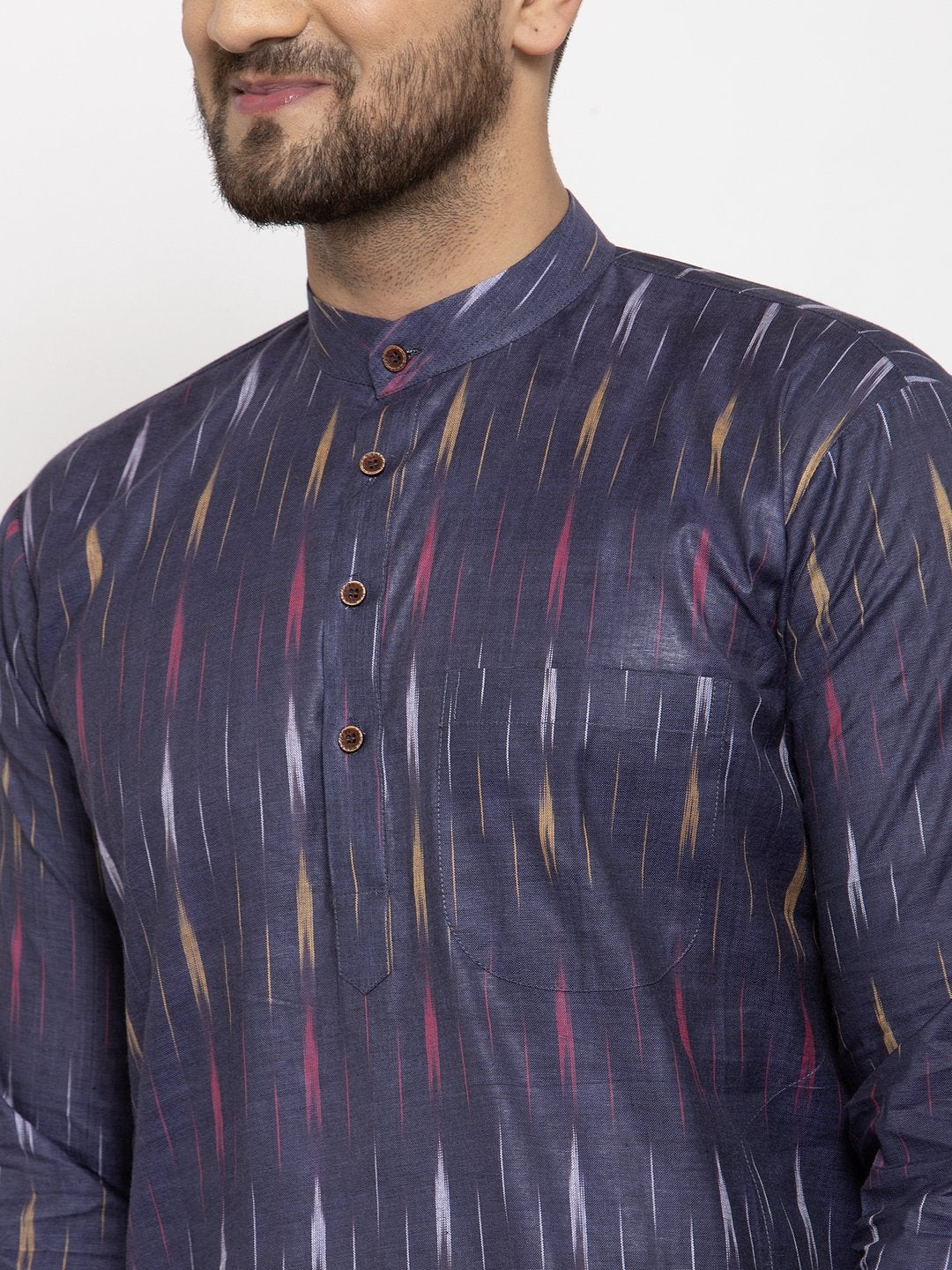 Jompers Men Navy Blue Woven Design Ikkat Straight Kurta Only - Distacart