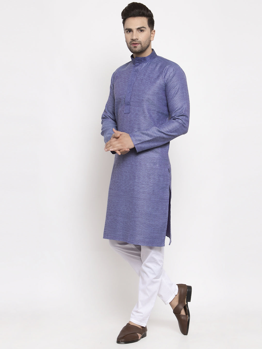 Jompers Men Blue Embroidered Kurta with Pyjamas - Distacart