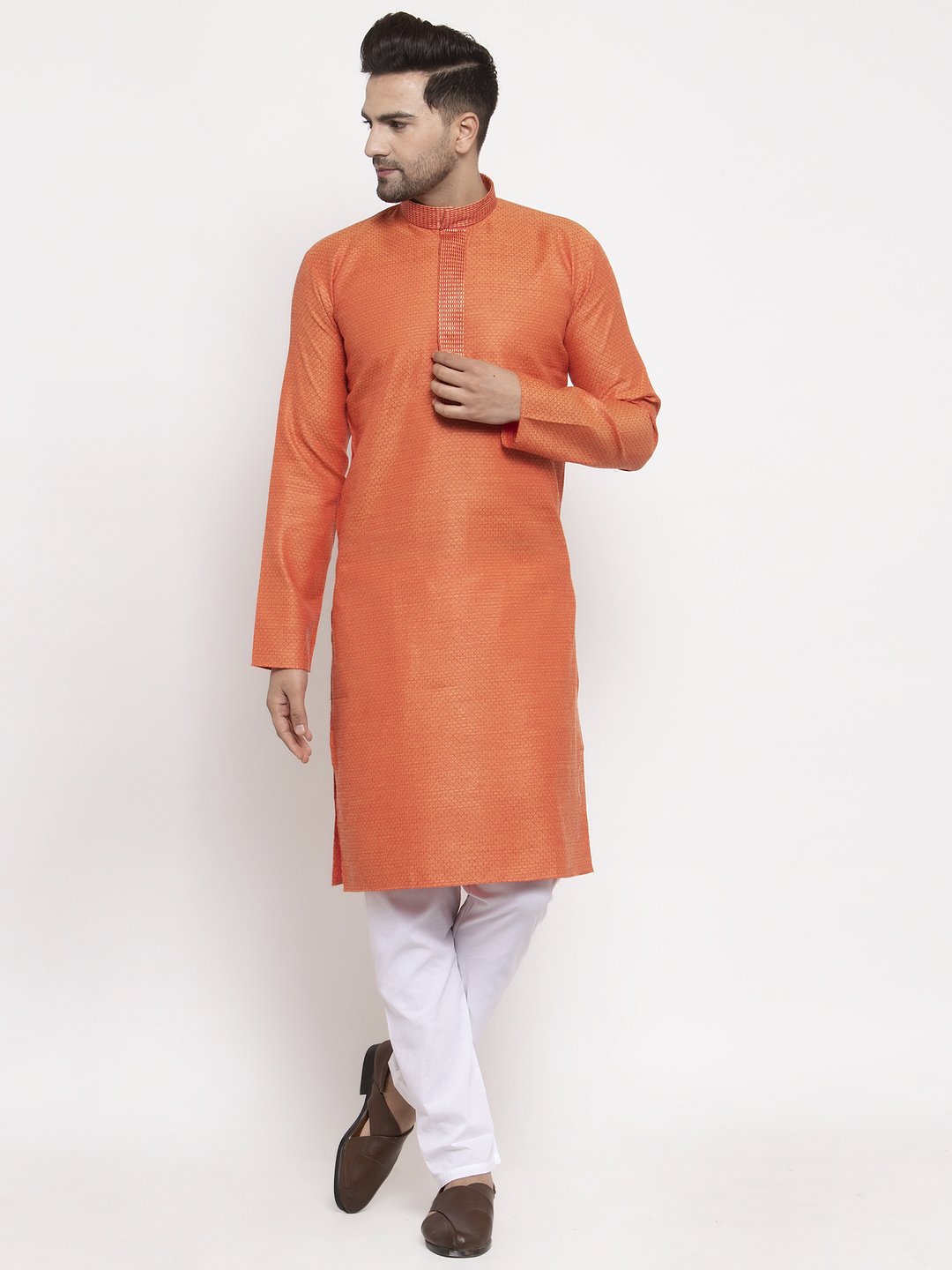 Jompers Men Orange Embroidered Kurta Only - Distacart