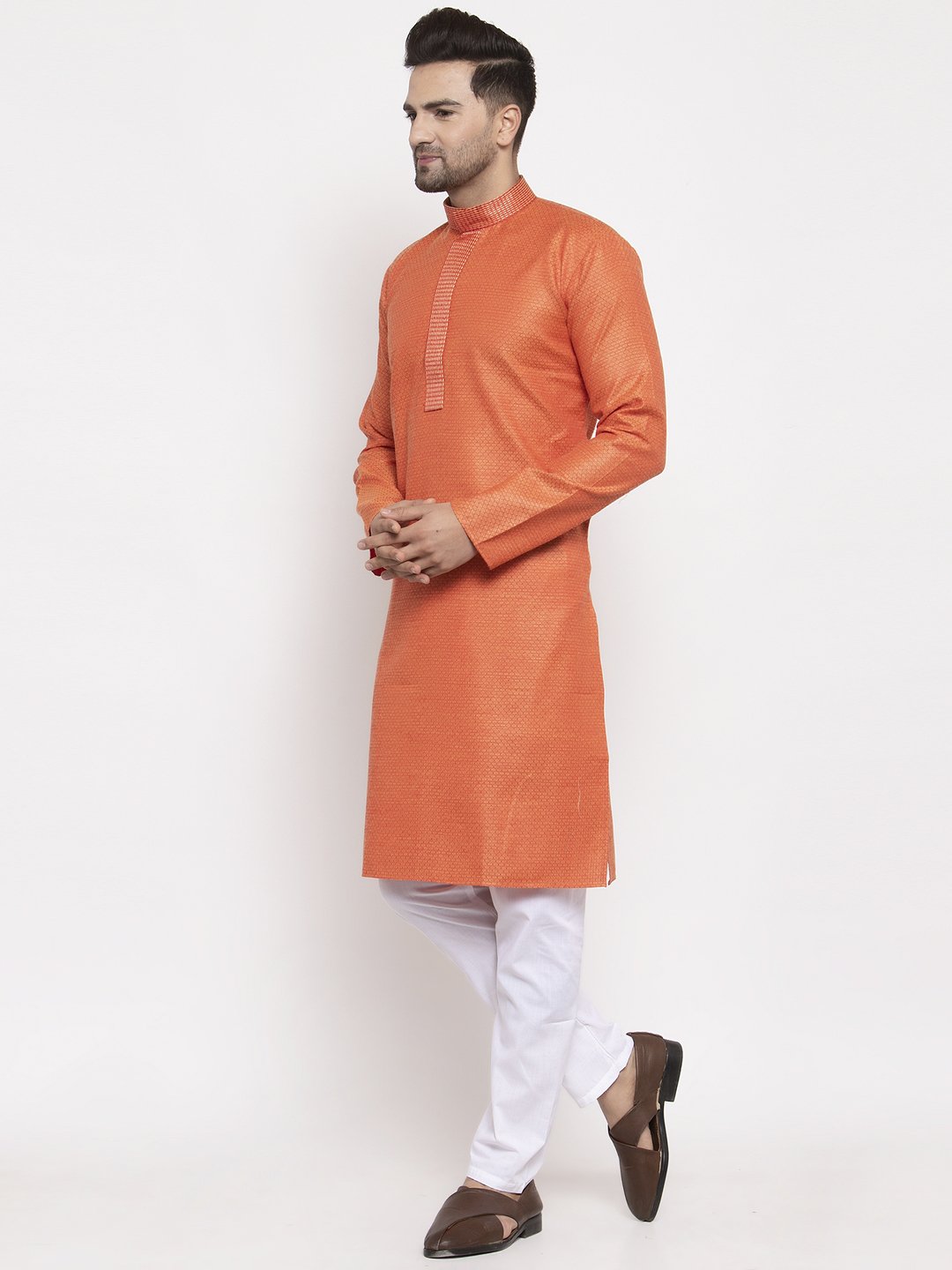 Jompers Men Orange Embroidered Kurta Only - Distacart