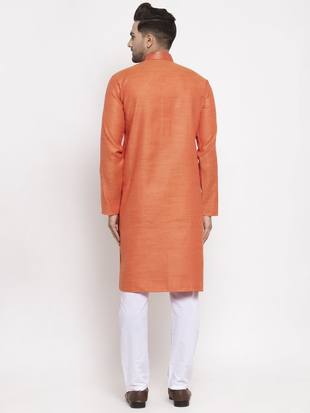 Jompers Men Orange Embroidered Kurta with Pyjamas - Distacart