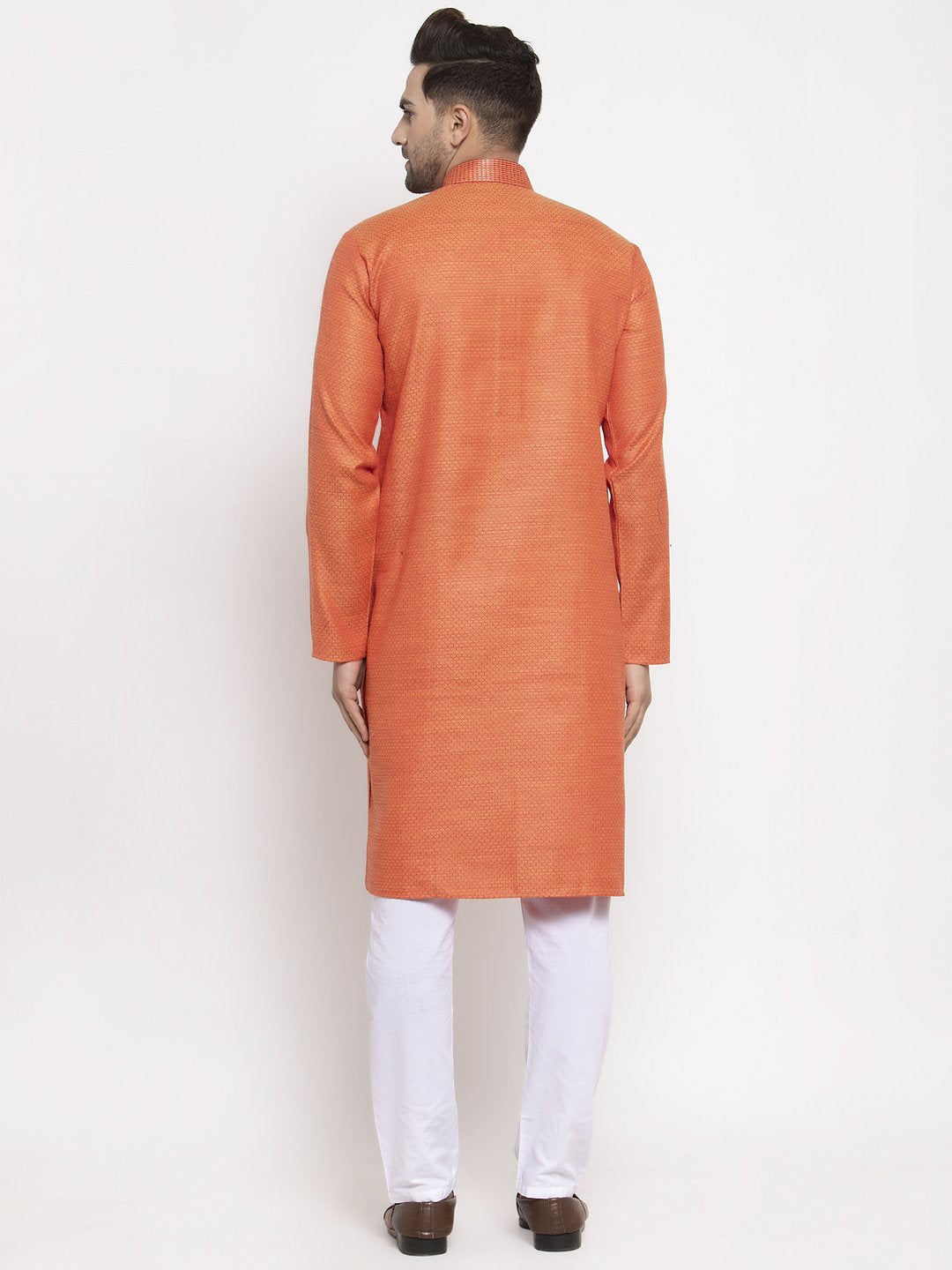 Jompers Men Orange Embroidered Kurta Only - Distacart