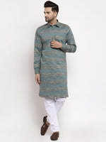 Thumbnail for Jompers Men Green & White Woven Design Kurta with Pyjamas - Distacart