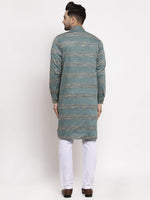 Thumbnail for Jompers Men Green & White Woven Design Kurta with Pyjamas - Distacart