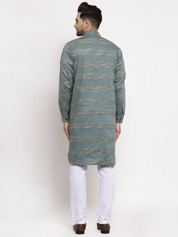 Jompers Men Green & White Woven Design Kurta with Pyjamas - Distacart