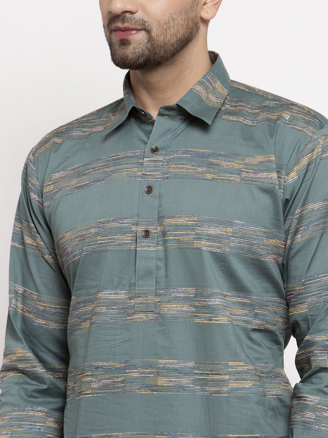 Jompers Men Green & White Woven Design Kurta Only - Distacart
