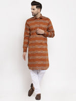 Thumbnail for Jompers Men Mustard & White Woven Design Kurta Only - Distacart