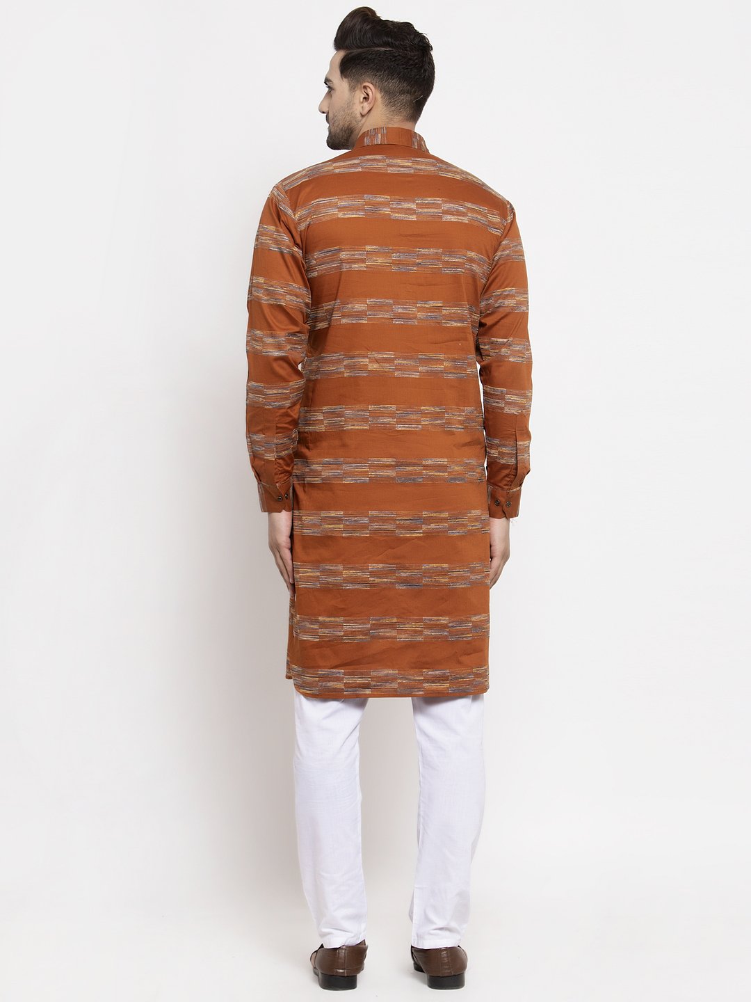 Jompers Men Mustard & White Woven Design Kurta Only - Distacart