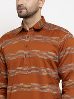 Thumbnail for Jompers Men Mustard & White Woven Design Kurta Only - Distacart