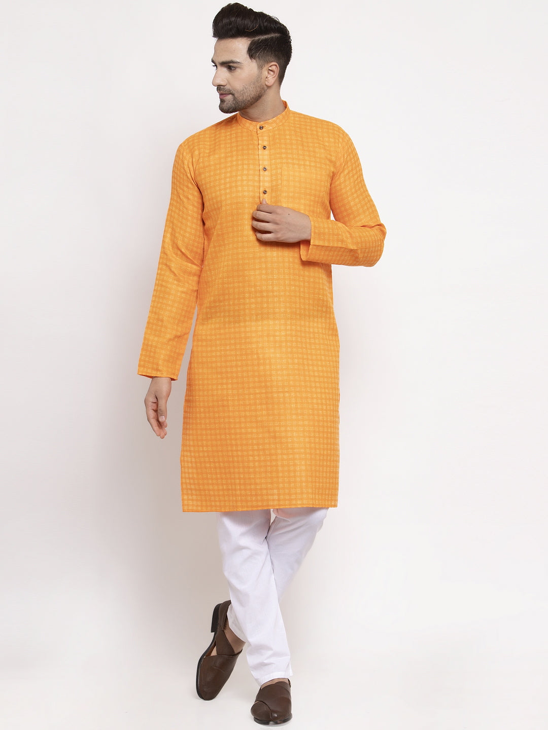Jompers Men's Beautiful Yellow Woven Kurta Payjama Sets