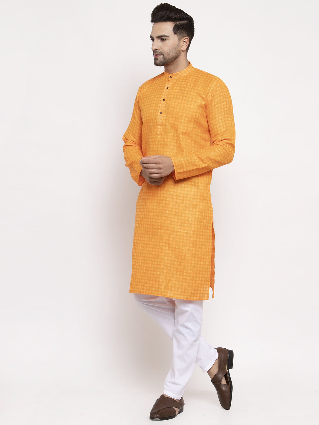 Jompers Men's Beautiful Yellow Woven Kurta Payjama Sets