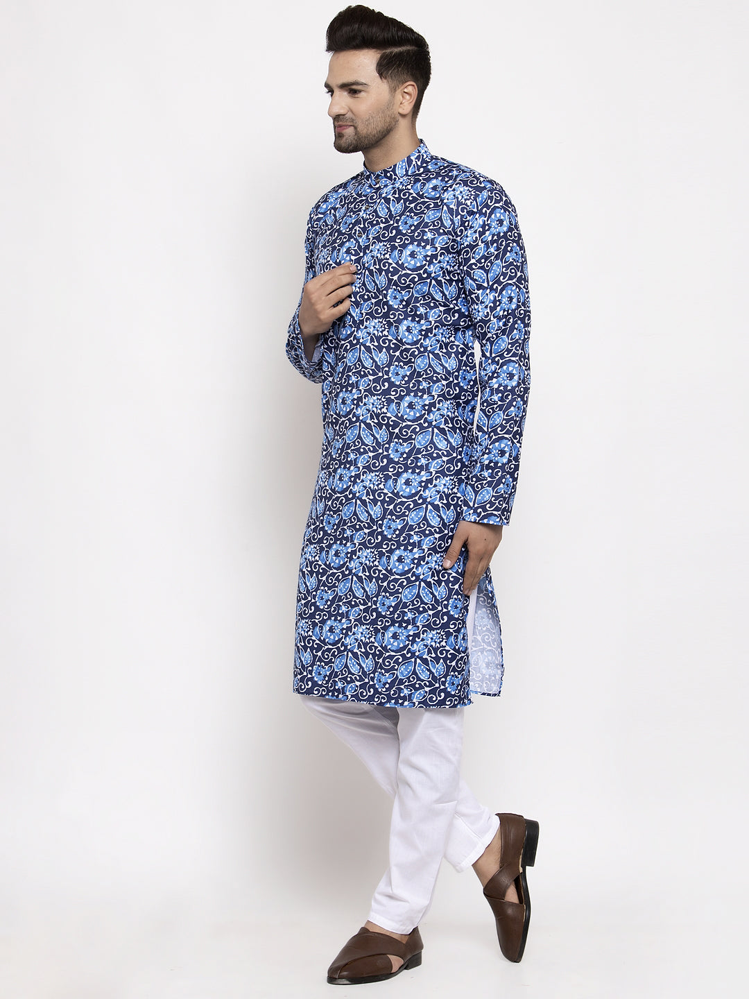 Jompers Men Blue Printed Kurta with Churidar - Distacart