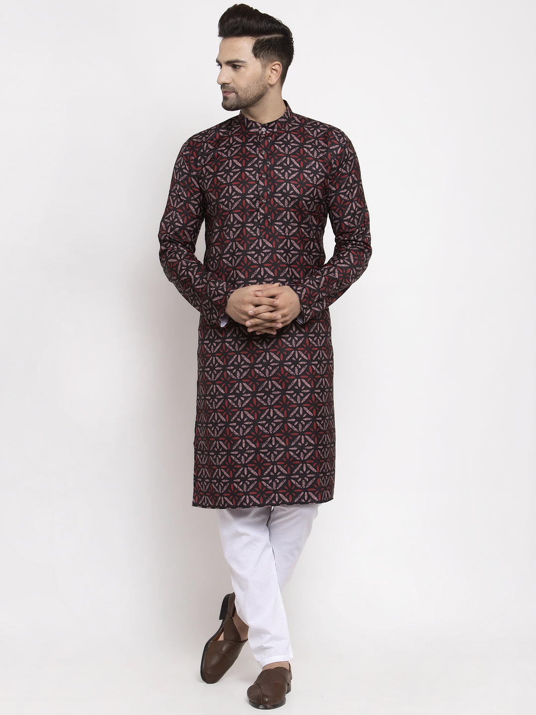 Jompers Men Brown Printed Kurta with Churidar - Distacart