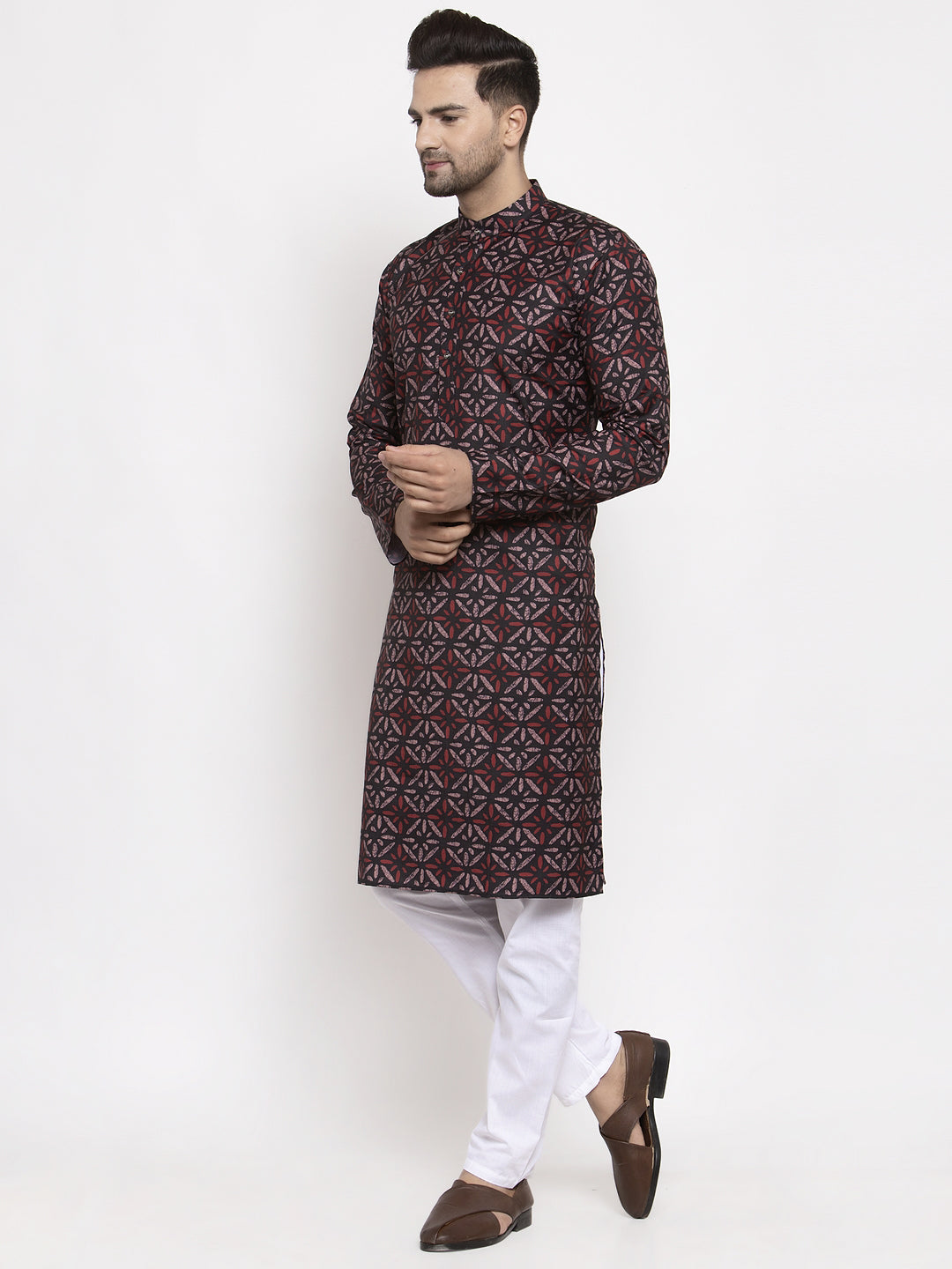 Jompers Men Brown Printed Kurta with Churidar - Distacart
