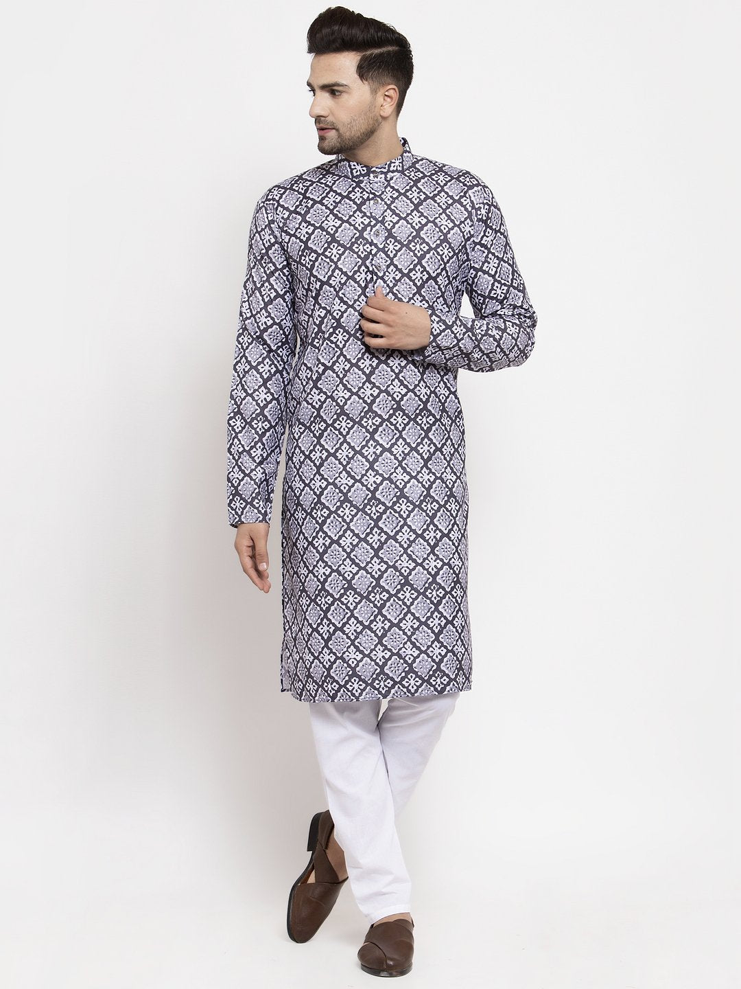 Jompers Men Blue & White Printed Kurta Only - Distacart