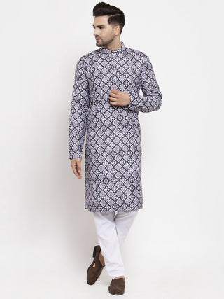 Jompers Men Blue & White Printed Kurta with Churidar - Distacart