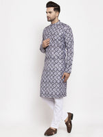 Thumbnail for Jompers Men Blue & White Printed Kurta Only - Distacart