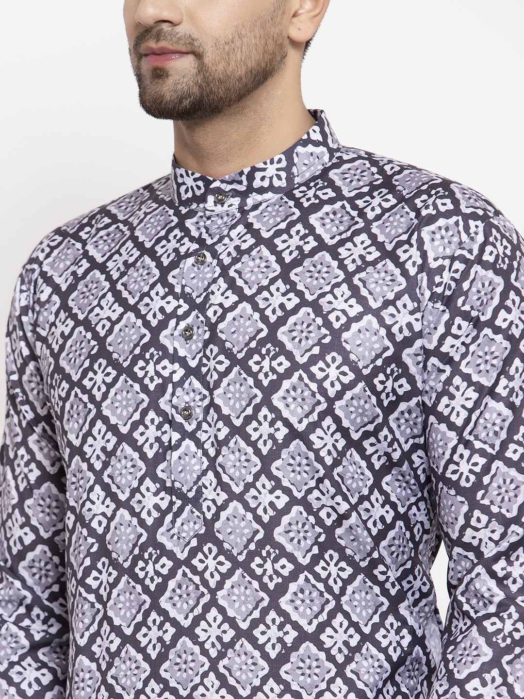 Jompers Men Blue & White Printed Kurta with Churidar - Distacart