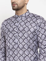 Thumbnail for Jompers Men Blue & White Printed Kurta with Churidar - Distacart